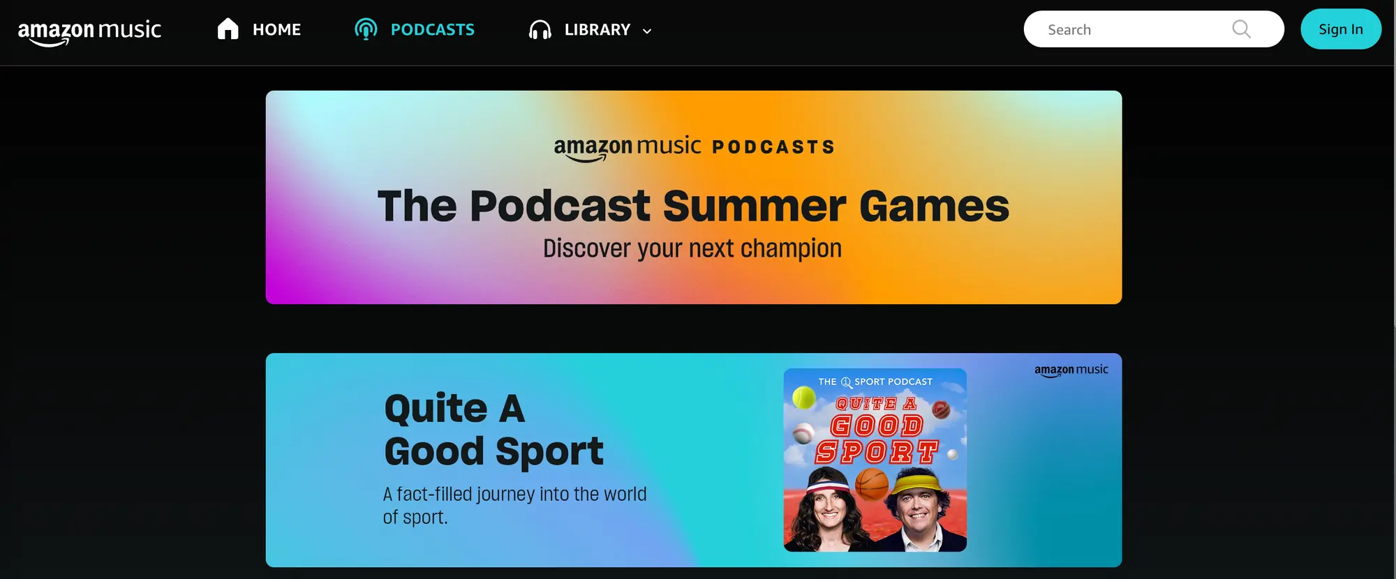 Reach listeners across devices with Amazon Music’s sleek podcast hub, offering global distribution and genre highlights.