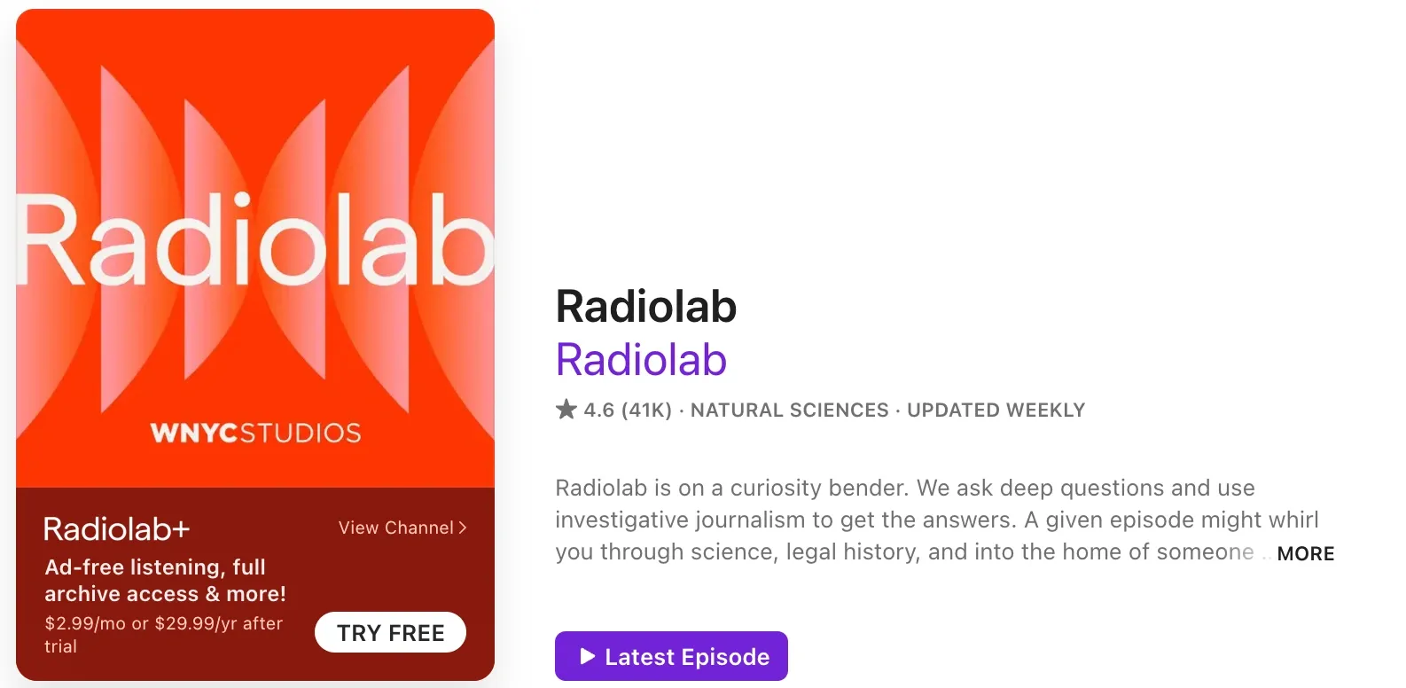 Radiolab podcast cover featuring abstract art symbolizing curiosity and thought-provoking science stories