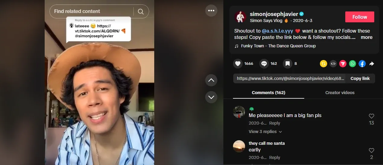 TikTok user posting a shout-out video engaging with followers while promoting a new trend, with playful captions.