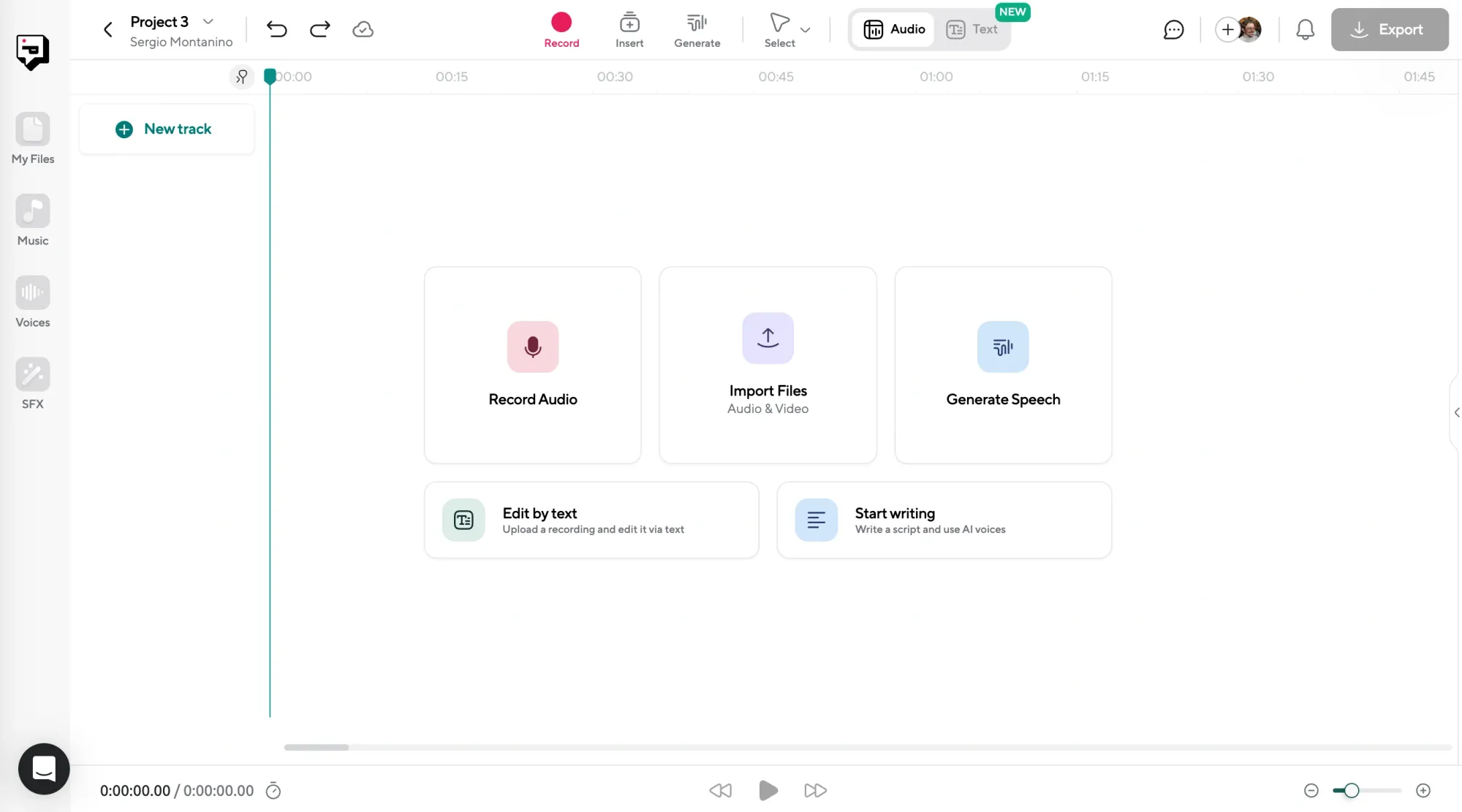 AI Recording and editing dashboard for podcast content