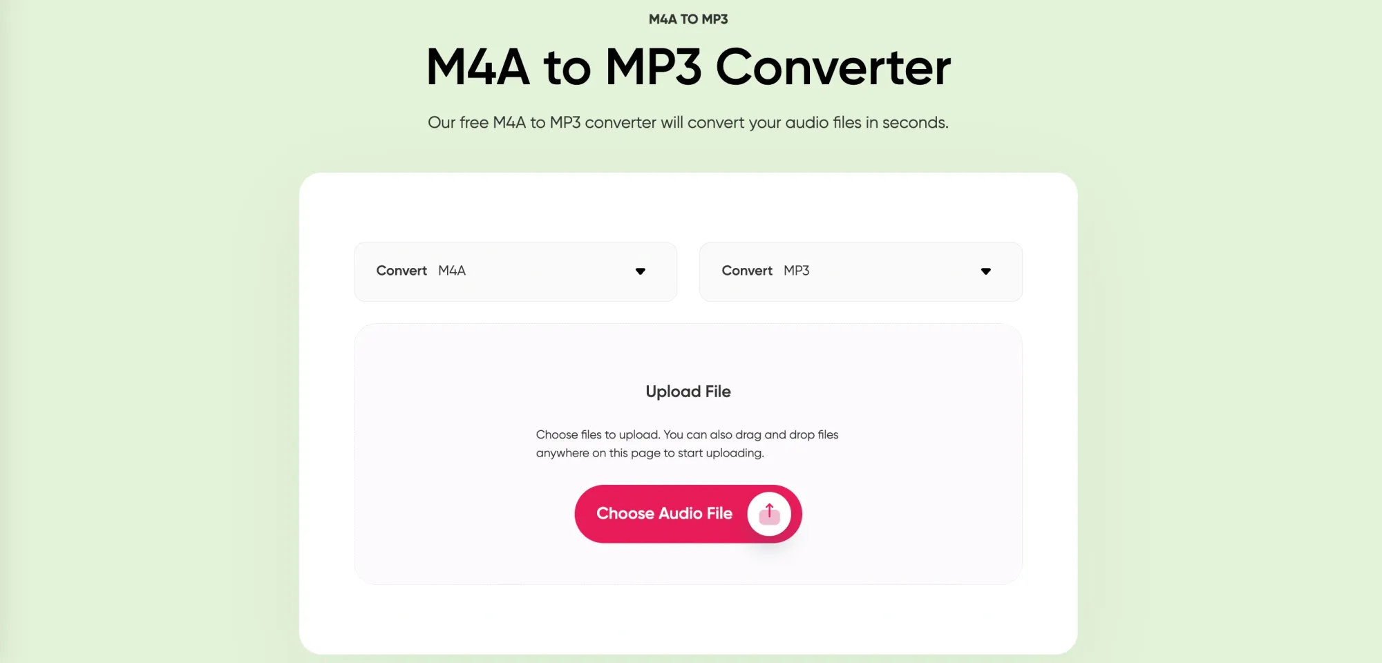 Online M4A to MP3 converter interface for fast audio file conversion to FLAC, MP3, AAC, and more formats.