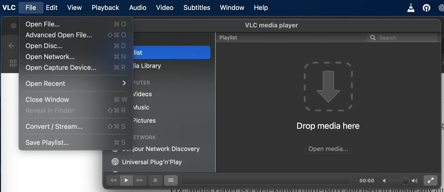 Upload M4A file and select MP3 output format in VLC for audio conversion